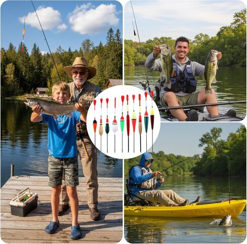 Arrowbash 10 Pcs Balsa Wood Fishing Floats Oval Wood Slip Fishing Bobbers, Stick Bobber Stopper Spring Slip Floats Accessories for Catfish Trout, Gift for Beginner Anglers, Birthday Party Decoration in Saudi Arabia