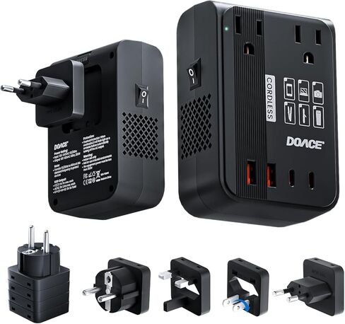 DOACE 350W Travel Voltage Converter US to Europe 220V to 110V Converter for Curling Iron Straightener Converter for European Travel 4 USB Charging Universal Power Plug Adapter UK/AU/US/EU, Black in Saudi Arabia