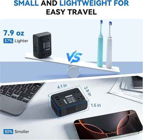 DOACE 350W Travel Voltage Converter US to Europe 220V to 110V Converter for Curling Iron Straightener Converter for European Travel 4 USB Charging Universal Power Plug Adapter UK/AU/US/EU, Black in Saudi Arabia
