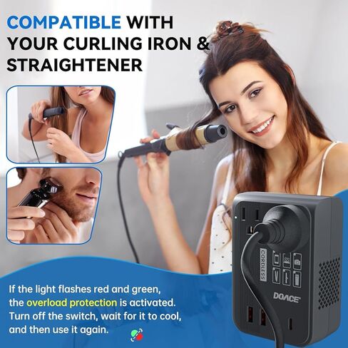 DOACE 350W Travel Voltage Converter US to Europe 220V to 110V Converter for Curling Iron Straightener Converter for European Travel 4 USB Charging Universal Power Plug Adapter UK/AU/US/EU, Black in Saudi Arabia