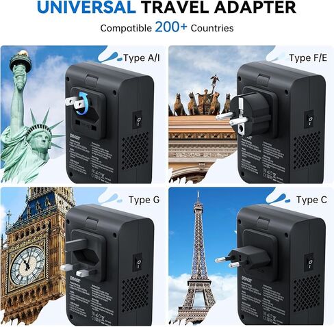 DOACE 350W Travel Voltage Converter US to Europe 220V to 110V Converter for Curling Iron Straightener Converter for European Travel 4 USB Charging Universal Power Plug Adapter UK/AU/US/EU, Black in Saudi Arabia