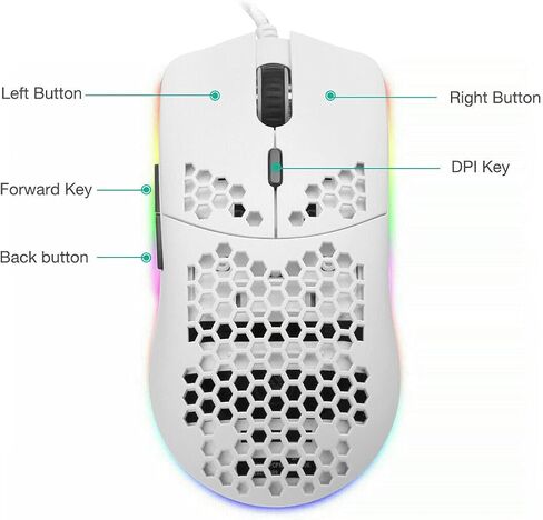 ماوس ألعاب RGB 6400 نقطة في البوصة USB متدفق بإضاءة خلفية سلكية للكمبيوتر المحمول - أبيض in Saudi Arabia