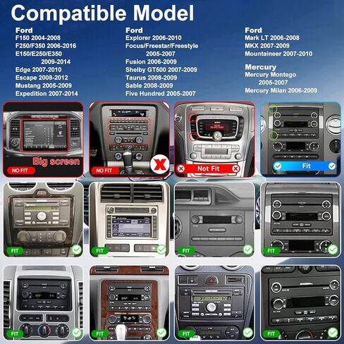 راديو سيارة 5GWiFi لسيارة Ford F150 2004-2008، F250/F350 2006-2016، E150/E250/E350 2009-2014، Fusion 2006-2009، شاشة لمس 7 بوصة مع Carplay Android Auto، بلوتوث، GPS، كاميرا احتياطية، SWC، FM in Kuwait