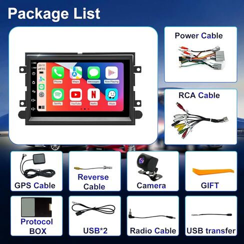 راديو سيارة 5GWiFi لسيارة Ford F150 2004-2008، F250/F350 2006-2016، E150/E250/E350 2009-2014، Fusion 2006-2009، شاشة لمس 7 بوصة مع Carplay Android Auto، بلوتوث، GPS، كاميرا احتياطية، SWC، FM in Kuwait