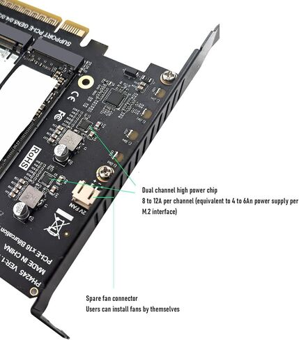 بطاقة محول Gugxiom M.2 PCIe 5.0، بطاقة توسيع 4 منافذ NVMe SSD إلى PCIe x16، تدعم التشعب 3.0/4.0/5.0، 4128 جيجابت في الثانية، مؤشرات LED in Kuwait