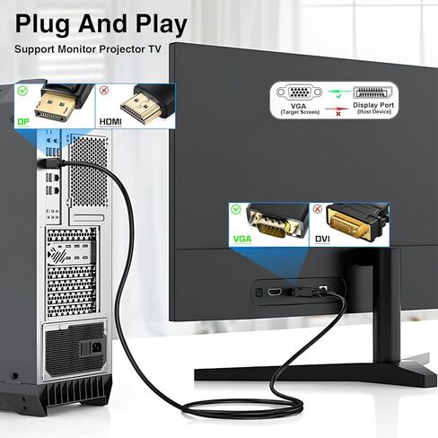 Danfetsoy Displayport to VGA Cable 6FT, Displayport to VGA Adapter Male to Male Cord Gold-Plated HD Video 1080P DP Converter for PC Monitor to Projector HDTV (Not Bidirectional) in Saudi Arabia