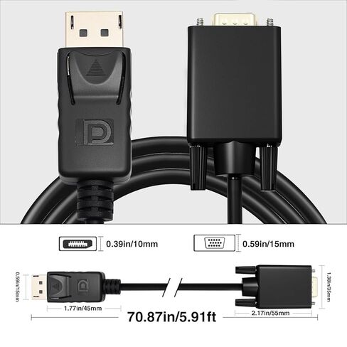 Danfetsoy Displayport to VGA Cable 6FT, Displayport to VGA Adapter Male to Male Cord Gold-Plated HD Video 1080P DP Converter for PC Monitor to Projector HDTV (Not Bidirectional) in Saudi Arabia