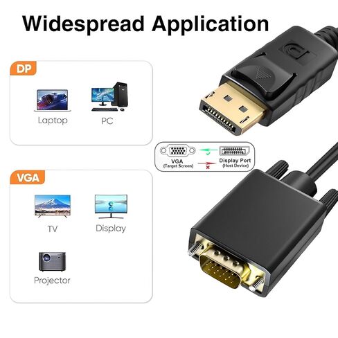 Danfetsoy Displayport to VGA Cable 6FT, Displayport to VGA Adapter Male to Male Cord Gold-Plated HD Video 1080P DP Converter for PC Monitor to Projector HDTV (Not Bidirectional) in Saudi Arabia