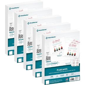 PrintWorks Heavyweight Printable Postcards for Mailings, Flashcards, and More, 67lb/147gsm, 4 Cards Per Sheet, 250 Sheets, 1000 Cards Total, White (04299) (4.25 x 5.5 Inches Postcard Size) in Kuwait