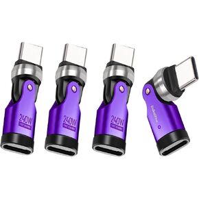محول USB من النوع C إلى C 2 حزمة 180 درجة و360 درجة دوران PD 240W USB2.0 480Mbps للهاتف OTG منفذ شحن سريع موسع مع مؤشر LED (أسود) in Kuwait