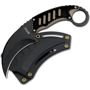 سكين Karambit ذو الشفرة الثابتة من MTECH USA، الطول الإجمالي 7.5 بوصة، شفرة منحنية من الفولاذ المقاوم للصدأ الأسود، مقبض G10، غمد من ألياف النايلون (أسمر وأسود) in Kuwait