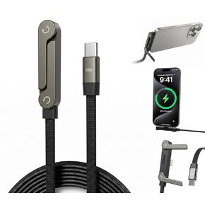 كابل شاحن حامل غير مرئي 2 في 1 من USB C إلى Lightning، سلك شحن سريع 30 وات PD معتمد من MFi مع حامل مدمج، كابل جانبي مسطح مضفر على شكل حرف T 90 درجة لهاتف iPhone 14 13 12 11 Pro وiPad in Kuwait