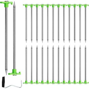 Yesland 24 Pack Heavy Duty Tent Stake with Pull Hook, 10 Inch Non-Rust Metal Tent Pegs Ground Yard Tent Spikes, Galvanized Iron, Green, for Patio, Garden, Canopies, Grassland, Outdoor, Hiking, Camping in Saudi Arabia