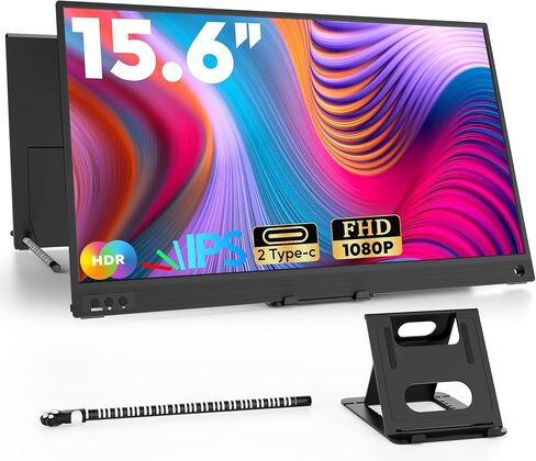 شاشة ZSCMALLS المحمولة، شاشة كمبيوتر محمول 15.6 بوصة 1080 بكسل FHD USB-C HDMI شاشة كمبيوتر IPS شاشة ثانية، شاشة كمبيوتر محمول ممتدة لجهاز الكمبيوتر المحمول، Mac Xbox PS4/5 Switch in Kuwait