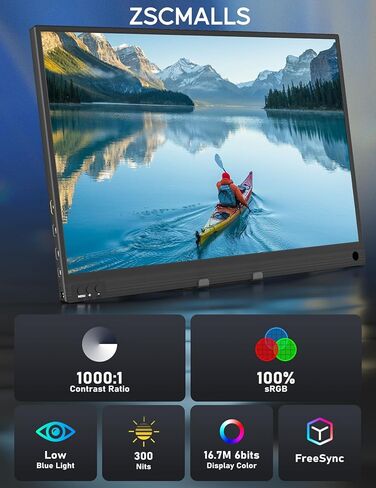 شاشة ZSCMALLS المحمولة، شاشة كمبيوتر محمول 15.6 بوصة 1080 بكسل FHD USB-C HDMI شاشة كمبيوتر IPS شاشة ثانية، شاشة كمبيوتر محمول ممتدة لجهاز الكمبيوتر المحمول، Mac Xbox PS4/5 Switch in Kuwait