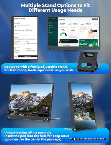 شاشة ZSCMALLS المحمولة، شاشة كمبيوتر محمول 15.6 بوصة 1080 بكسل FHD USB-C HDMI شاشة كمبيوتر IPS شاشة ثانية، شاشة كمبيوتر محمول ممتدة لجهاز الكمبيوتر المحمول، Mac Xbox PS4/5 Switch in Kuwait