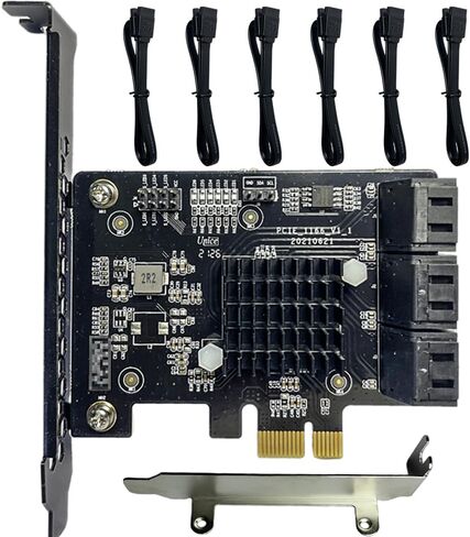 محول PCIE إلى SATA، بطاقة توسيع التخزين ذات 6 منافذ ASM1166، PCIe 3.0 x1 لأجهزة الكمبيوتر المكتبية والخادم المنزلي ومكتبة الوسائط وترقية النسخ الاحتياطي، تتضمن 6 كابلات SATA in Kuwait