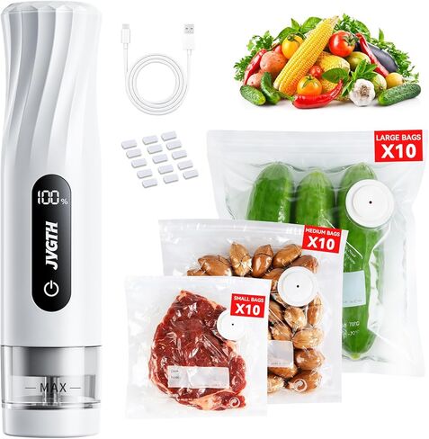 Handheld Vacuum Sealer (Food Storage):Compact Vacuum Sealer Food, 80kPa Suction, 1800 mAh Battery, 30 Reusable Sous Vide Bags, Preserve 6X Freshness For Kitchen, BBQ, Travel. in Saudi Arabia