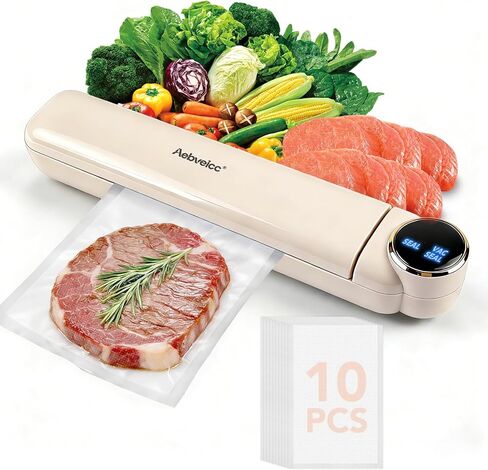 Compact Vacuum Sealer Machine for Food, 78KPA Suction, Dry/Wet Modes, Portable Meat Sealing with 10 Reusable Sous Vide Vacuum Bags, LED Touch Controls Easy to Use, White in Saudi Arabia