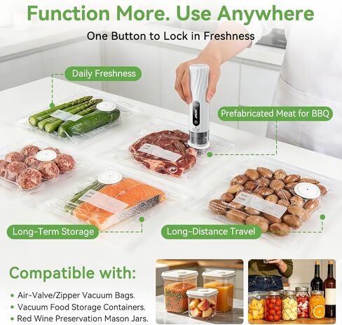 Handheld Vacuum Sealer (Food Storage):Compact Vacuum Sealer Food, 80kPa Suction, 1800 mAh Battery, 30 Reusable Sous Vide Bags, Preserve 6X Freshness For Kitchen, BBQ, Travel. in Saudi Arabia