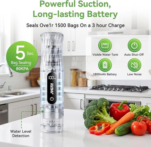 Handheld Vacuum Sealer (Food Storage):Compact Vacuum Sealer Food, 80kPa Suction, 1800 mAh Battery, 30 Reusable Sous Vide Bags, Preserve 6X Freshness For Kitchen, BBQ, Travel. in Saudi Arabia