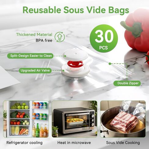 Handheld Vacuum Sealer (Food Storage):Compact Vacuum Sealer Food, 80kPa Suction, 1800 mAh Battery, 30 Reusable Sous Vide Bags, Preserve 6X Freshness For Kitchen, BBQ, Travel. in Saudi Arabia