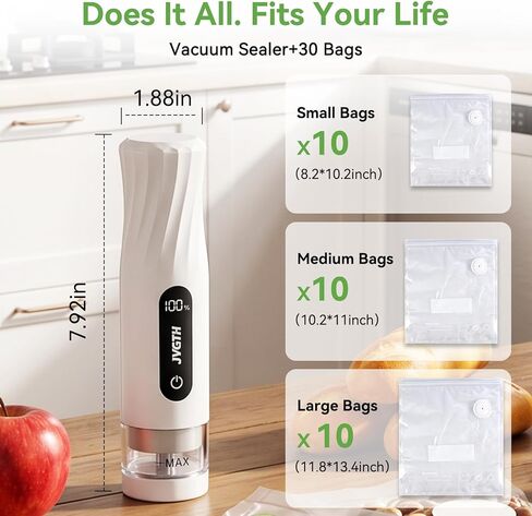 Handheld Vacuum Sealer (Food Storage):Compact Vacuum Sealer Food, 80kPa Suction, 1800 mAh Battery, 30 Reusable Sous Vide Bags, Preserve 6X Freshness For Kitchen, BBQ, Travel. in Saudi Arabia