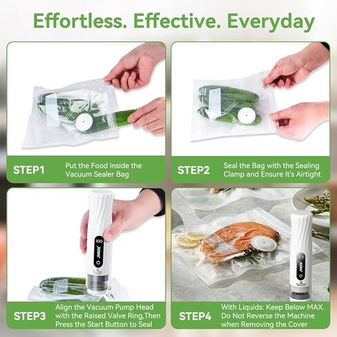 Handheld Vacuum Sealer (Food Storage):Compact Vacuum Sealer Food, 80kPa Suction, 1800 mAh Battery, 30 Reusable Sous Vide Bags, Preserve 6X Freshness For Kitchen, BBQ, Travel. in Saudi Arabia
