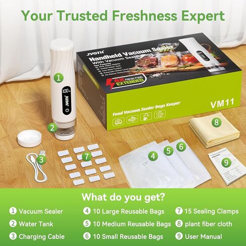 Handheld Vacuum Sealer (Food Storage):Compact Vacuum Sealer Food, 80kPa Suction, 1800 mAh Battery, 30 Reusable Sous Vide Bags, Preserve 6X Freshness For Kitchen, BBQ, Travel. in Saudi Arabia