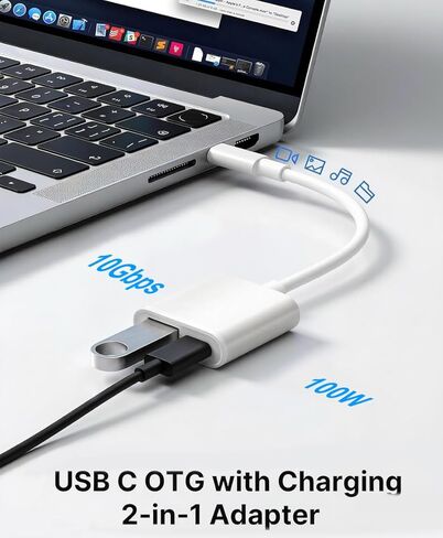محول Apple USB-C إلى USB مع منفذ شحن 100 وات لأجهزة iPhone 15 16 17 MacBook Pro Air iMac iPad mini Pro، كاميرا دعم كابل USB OTG معتمد من MFi، محرك فلاش USB، محرك أقراص SSD، لوحة مفاتيح MIDI in Kuwait