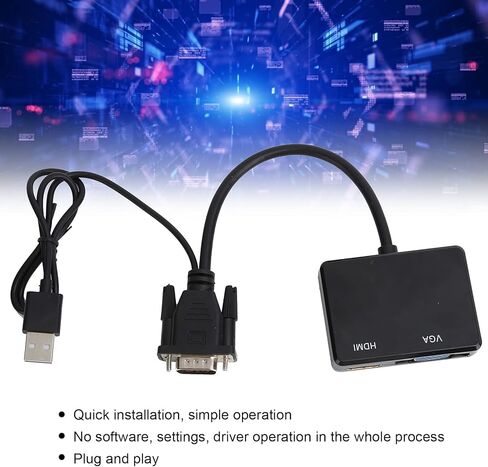 محول VGA إلى HDMI VGA من سانبيل، مقسم 1 في مخرج HDMI 2، يدعم ستيريو تناظري 2.1 (أسود) in Saudi Arabia
