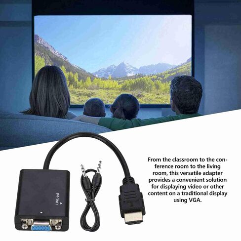 كابل محول HDMI إلى VGA بدقة 1080 بكسل مع طاقة USB وصوت 3.5 مم - حل فيديو عالي الدقة محمول للفصول الدراسية والمؤتمرات وشاشات العرض المنزلية in Saudi Arabia