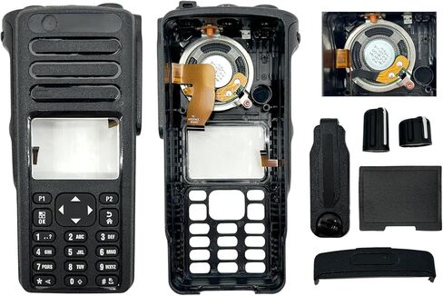 حافظة أمامية مكونة من 5 قطع مع مكبر صوت لجهاز Motorola XPR7550e XPR7580e DGP8550e DGP8050e - استبدال كامل للغطاء الأمامي للوحة المفاتيح، أسود in Kuwait