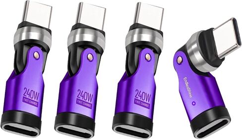 محول USB من النوع C إلى C 2 حزمة 180 درجة و360 درجة دوران PD 240W USB2.0 480Mbps للهاتف OTG منفذ شحن سريع موسع مع مؤشر LED (أسود) in Kuwait