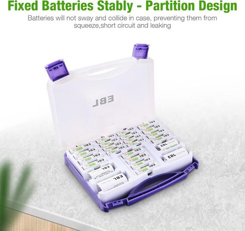 EBL Universal Smart Battery Charger with Purple Super Power Battery Box Include : 12 AA Batteries + 8 AAA Batteries +2pcs C/D Adapters in Saudi Arabia