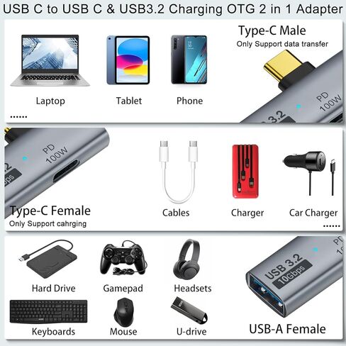 USBC إلى OTG 10Gbps 100W متوافق مع Motorola Moto Edge 60 Neo يسمح بتخزين USB 3.2 كامل، والملحقات، ولوحة المفاتيح، والماوس، ولوحة الألعاب، + المزيد والشحن السريع في نفس الوقت in Kuwait
