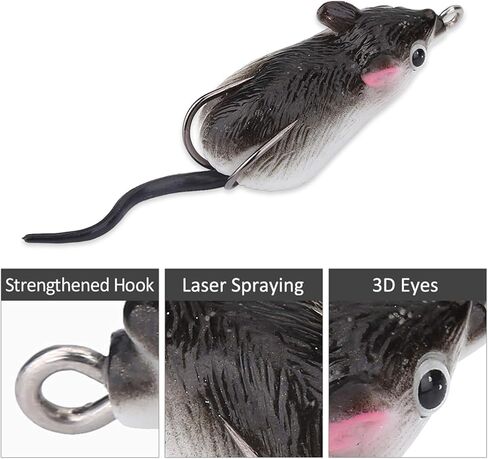 2 * 0.79in Rat Bait, Rubber Rats Lure, Dark Grey Two Hooks Rat Fishing Lures Suitable for Fishing Bass Trout Pike in Saudi Arabia