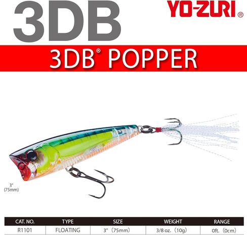 YO-Zuri 3DB Popper Floating Bath Lure 75mm Color: Matte Ghost Smelt in Saudi Arabia