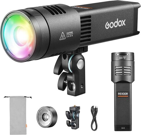 مصباح فيديو Godox RS100R LED، 100Wh RGB كامل اللون Monolight، 1800-10000K إضاءة مستمرة خارجية مع وضع CCT/HSI/14FX، CRI≈92،TLCI≈90، يدعم التحكم NFC/DMX/APP (RS100R) in Kuwait