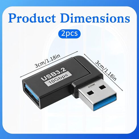 محول USB 3.0 ذكر إلى أنثى بزاوية 90 درجة يسارًا ويمينًا، 2 حزمة محول زاوية يمين USB محولات توصيل 90 درجة موصل موسع USB للكمبيوتر الشخصي والكمبيوتر المحمول والشواحن وبنك الطاقة in Saudi Arabia