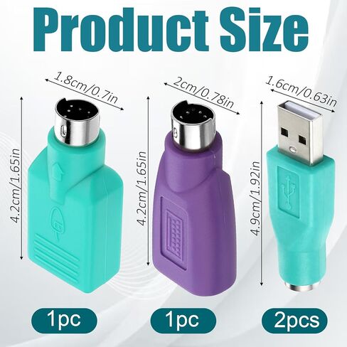 4PCS PS/2 to USB & USB to PS/2 Adapter Combo, 2 Types PS2 t o U SB A Male Female Converter for Keyboard Mouse Replacement PS-2 Jack Adapter for Desktop PC Laptop Notebook (Green & Purple) in Saudi Arabia