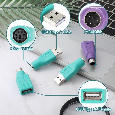 4PCS PS/2 to USB & USB to PS/2 Adapter Combo, 2 Types PS2 t o U SB A Male Female Converter for Keyboard Mouse Replacement PS-2 Jack Adapter for Desktop PC Laptop Notebook (Green & Purple) in Saudi Arabia