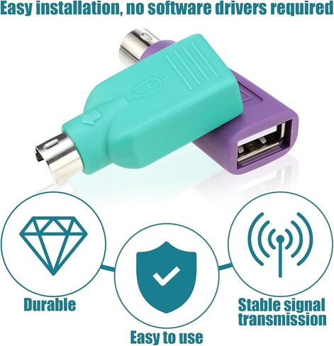 4PCS PS/2 to USB & USB to PS/2 Adapter Combo, 2 Types PS2 t o U SB A Male Female Converter for Keyboard Mouse Replacement PS-2 Jack Adapter for Desktop PC Laptop Notebook (Green & Purple) in Saudi Arabia