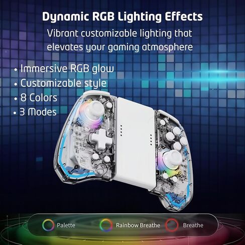 LuminaGear Wireless Controller for Switch and Switch 2, Gamepad with Magnetic Charging Adapters Included, Bluetooth, RGB Transparent Controller, 6 Axis Gyro, Turbo Function, Dual Vibration Gaming Controller in Saudi Arabia