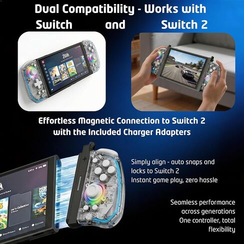 LuminaGear Wireless Controller for Switch and Switch 2, Gamepad with Magnetic Charging Adapters Included, Bluetooth, RGB Transparent Controller, 6 Axis Gyro, Turbo Function, Dual Vibration Gaming Controller in Saudi Arabia