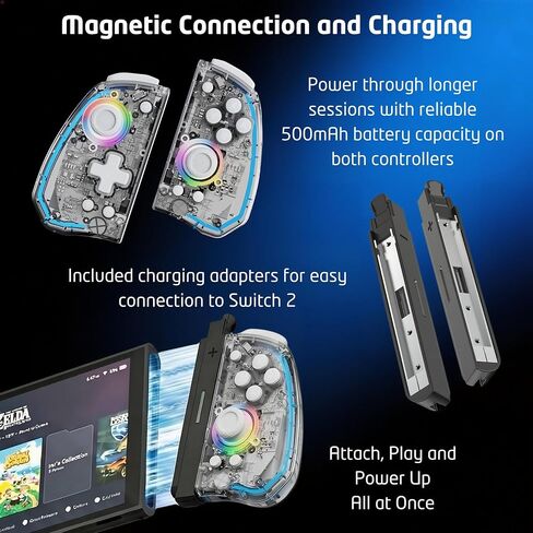 LuminaGear Wireless Controller for Switch and Switch 2, Gamepad with Magnetic Charging Adapters Included, Bluetooth, RGB Transparent Controller, 6 Axis Gyro, Turbo Function, Dual Vibration Gaming Controller in Saudi Arabia