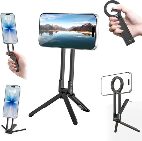 ULANZI Phone Tripod for Magsafe, Cell Phone Stand N52 Strong Magnet Foldable Hook for iPhone 17 16 15 Pro Max, Adjustable Mini Tripod Magnetic Phone Tripod for Vlog Travel Essential Accessories, Black in Saudi Arabia