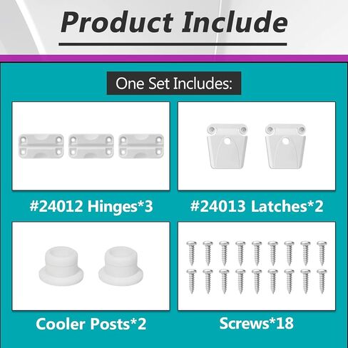 2 Sets Cooler Plastic Parts Kit Compatible with Igloo Coolers, Each Set Includes 3 Hinges, 2 Latches, 2 Cooler Posts and 18 Screws, for Maintaining and Replacing Cooler Accessories in Saudi Arabia