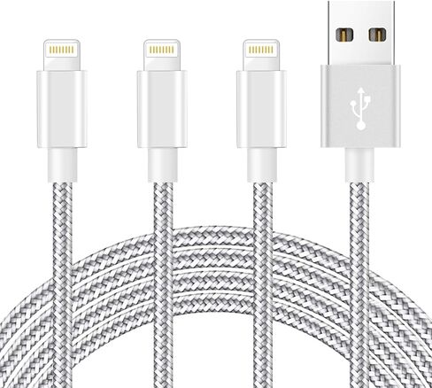 Ximytec iPhone Charger Cable [Mfi-Certified] 3Pack 10ft Nylon Braided High Speed USB Charging Cord Compatible with iPhone 12/11/XS/XR/X/8/7/6/5/iPad-SilverGray in Saudi Arabia