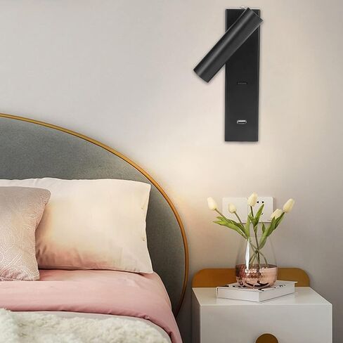 مصباح قراءة LED مثبت على الحائط من Qinlorgo، مصابيح إضاءة حائط بمنفذ USB، رأس قابل للتدوير من سبائك الألومنيوم مع سطوع قابل للتعديل، مثالي لغرفة النوم الداخلية in Saudi Arabia